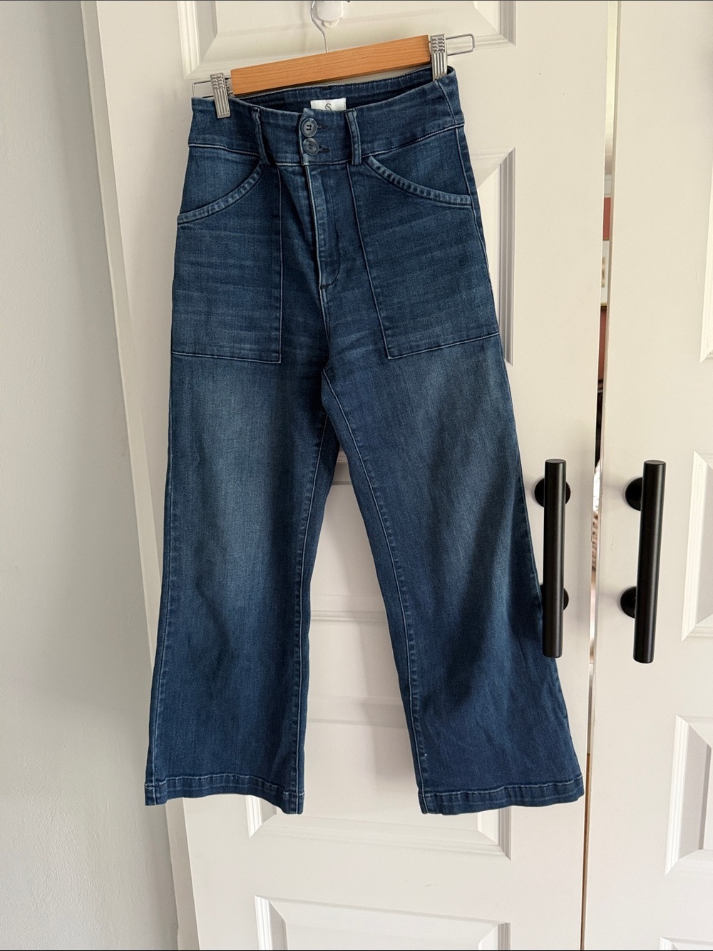 Anthro Self contrast High-Waist Wide Leg Women's Jeans - Dark Blue size 26